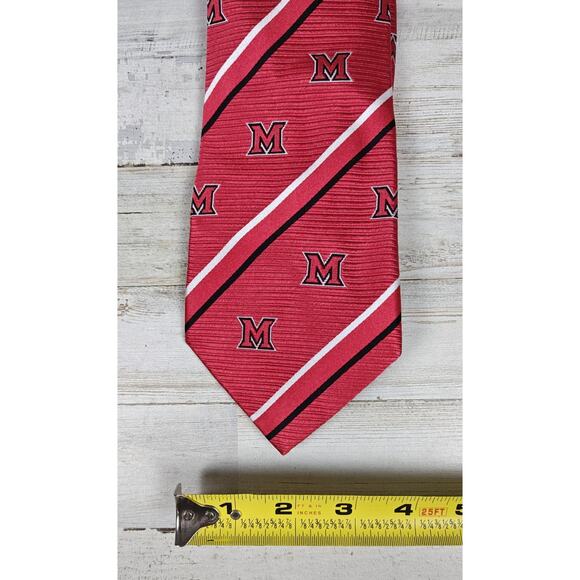 Miami University Redhawks Men's Necktie E Wings Rhodes Red Neck Tie - Picture 6 of 6